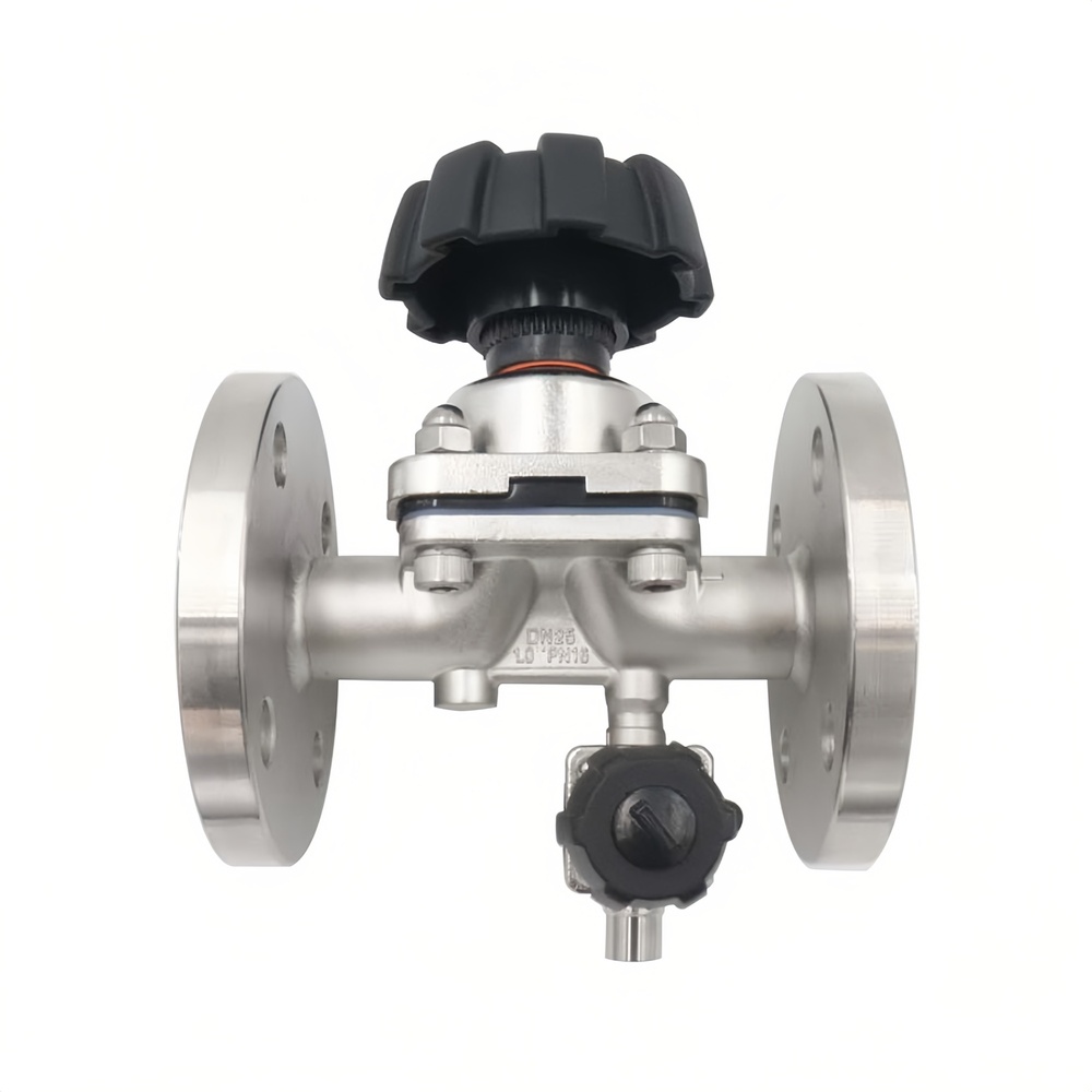Sanitary Manual Diaphragm Valve with Flanged Ends and Sampling Port