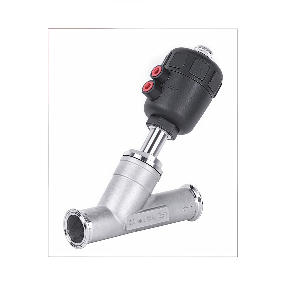 Sanitary Pneumatic Angle Seat Valve with Clamp Ends and Plastic Body