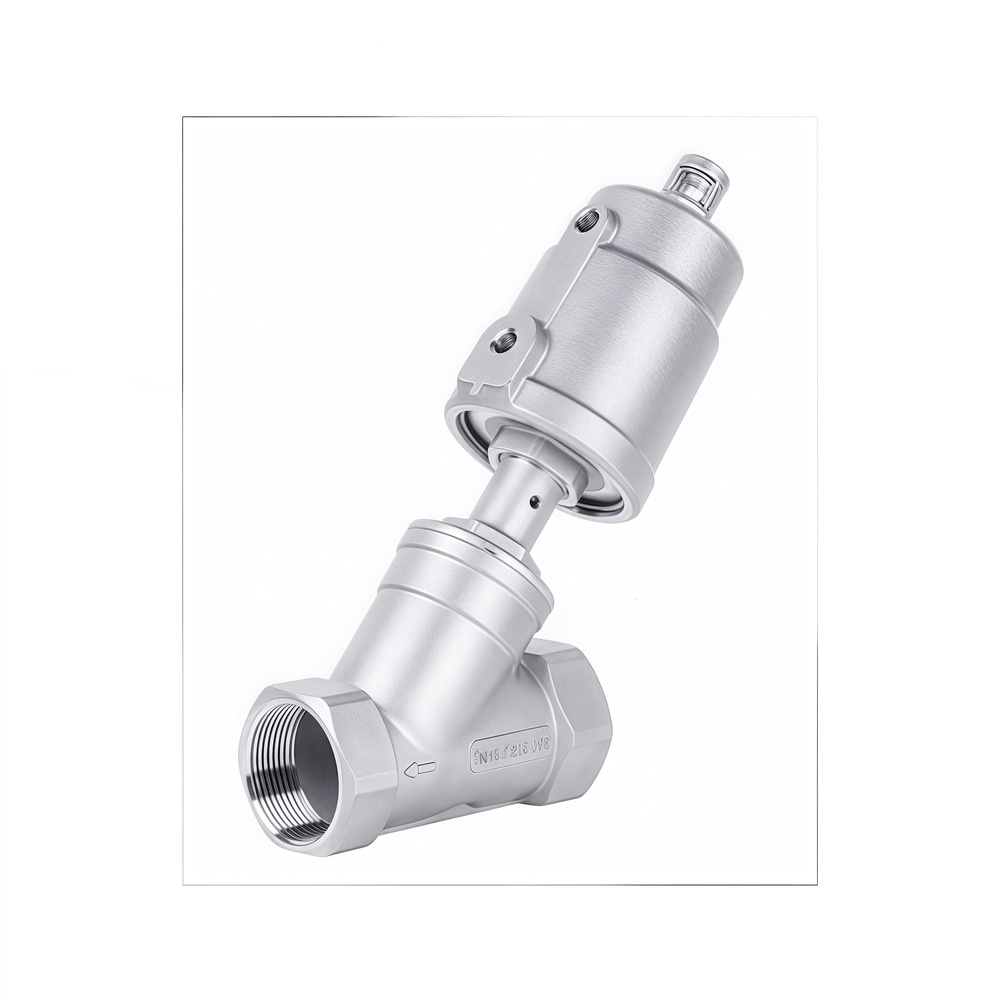 Sanitary Pneumatic Angle Seat Valve with Threaded Ends and Stainless Steel Body
